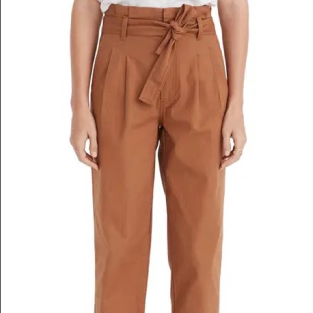 MADEWELL Herringbone Paperbag Waist Pants In Warm Hickory